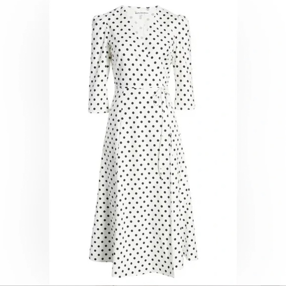 NEW Reformation Hilltop Midi Wrap Dress w/ Sleeves Polka Dot Malta Size S - Picture 10 of 14